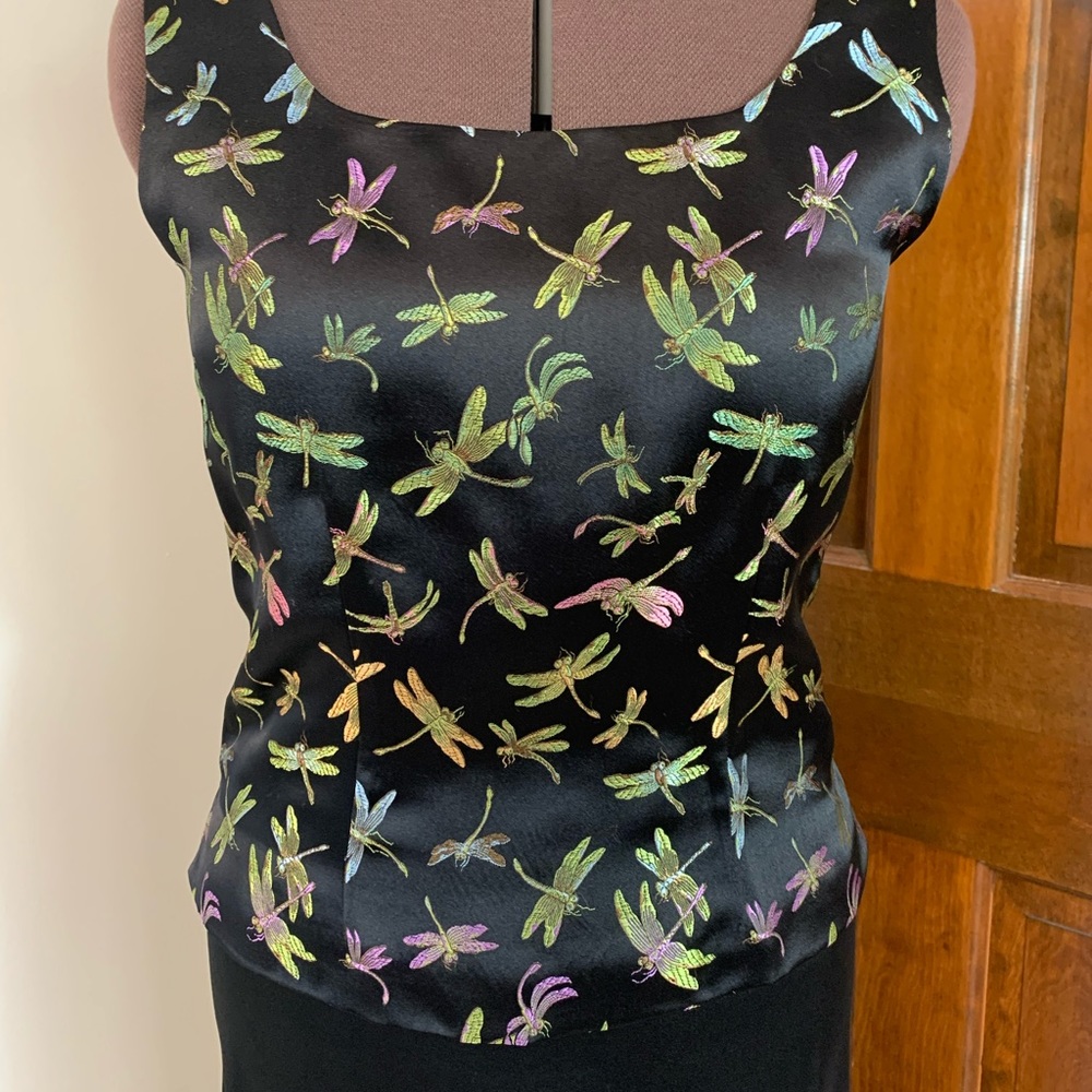 Iridescent Silk Sleeveless Dragonfly Blouse - Picture 3 of 11